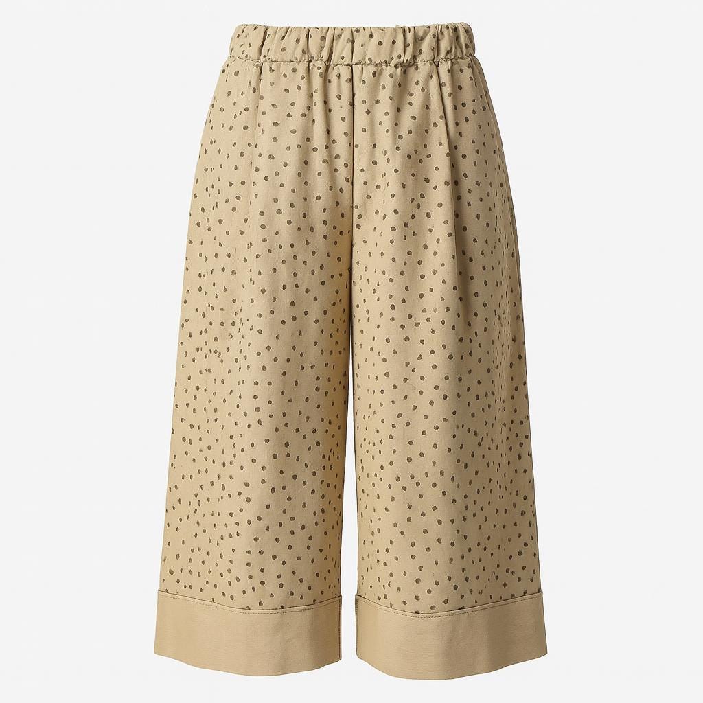 Pantalón palazzo ancho beige con topos | algodón suave retro | pieza artesanal sin customizar