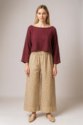 Pantalón palazzo ancho beige con topos | algodón suave retro | pieza artesanal sin customizar