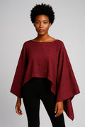 Blusa bohemia granate de lino con mangas murciélago – Crop top artesanal asimétrico – Ropa alternativa mujer talla única