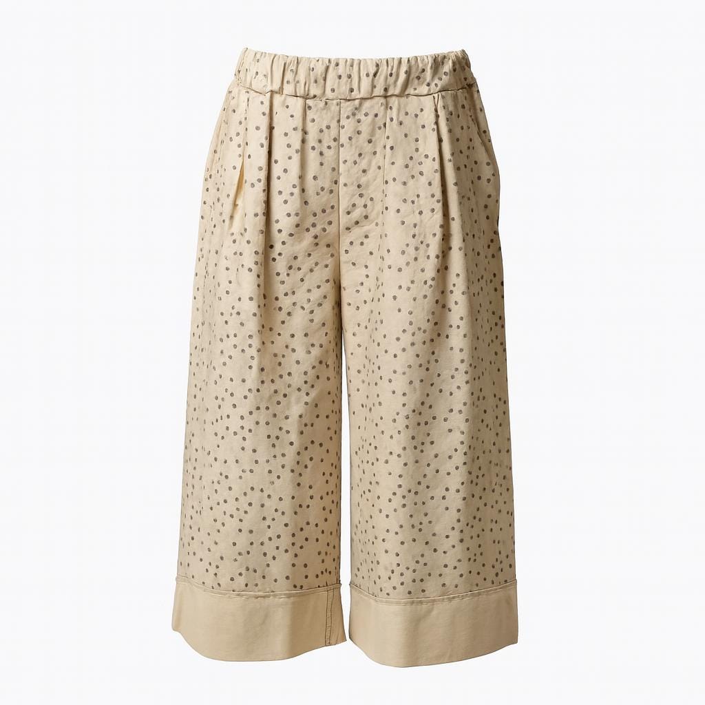 Pantalón palazzo ancho beige con topos | algodón suave retro | pieza artesanal sin customizar