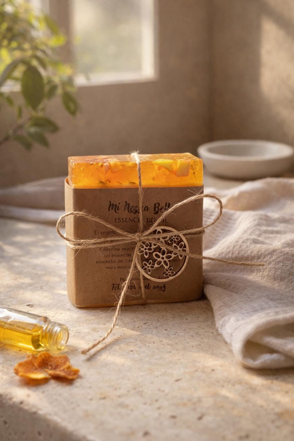 Jabón artesanal cítrico Esencia de Sol | Naranja, Limón y Neroli | Jabón vegano hecho a mano | Mi Negra Bella