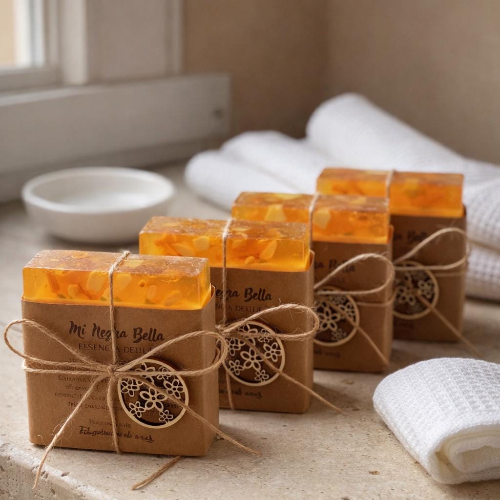 Jabón artesanal cítrico Esencia de Sol | Naranja, Limón y Neroli | Jabón vegano hecho a mano | Mi Negra Bella
