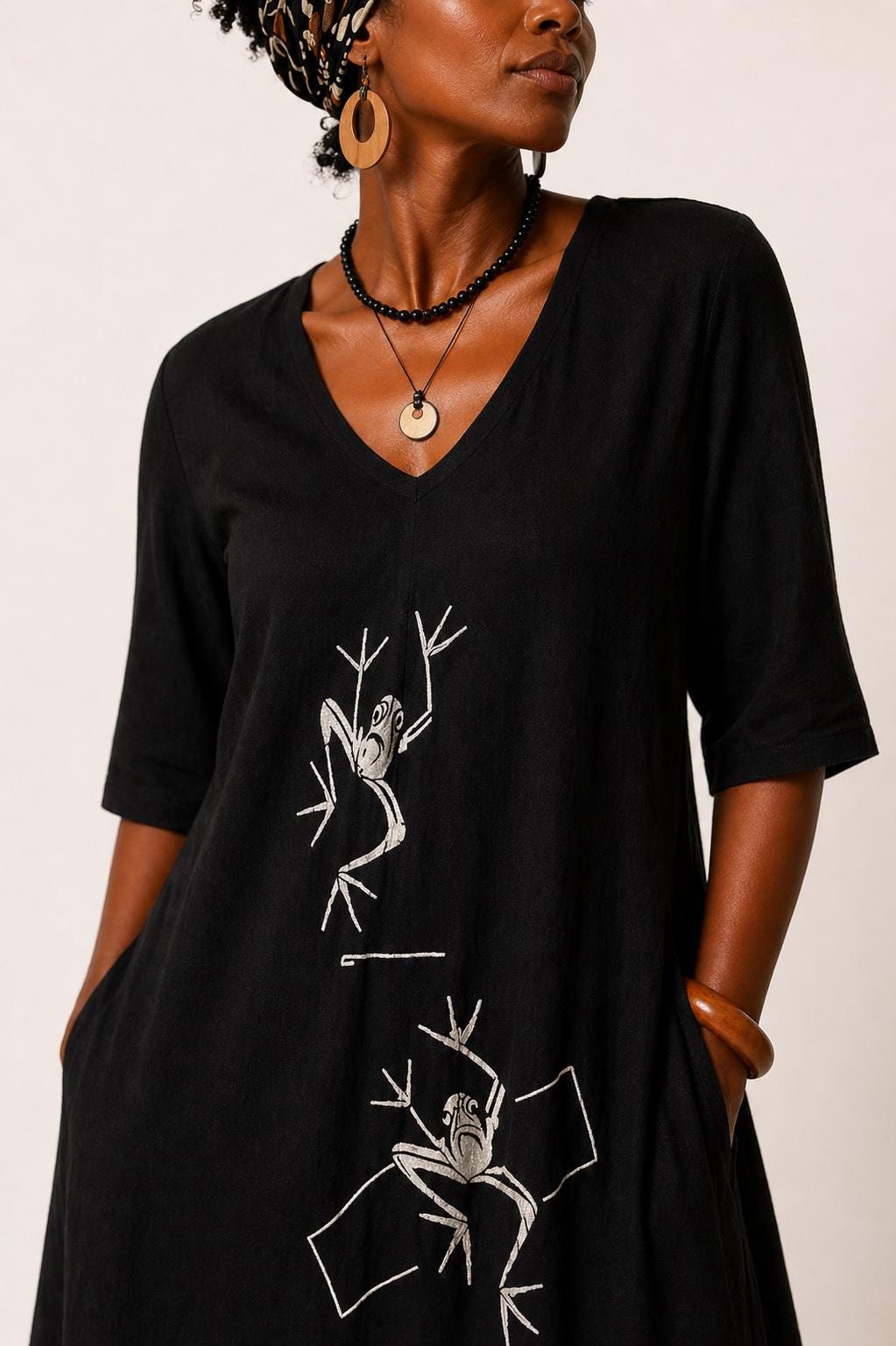 Vestido largo negro oversize con bolsillos, vestido boho de verano para mujer