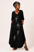 Vestido largo negro oversize con bolsillos, vestido boho de verano para mujer