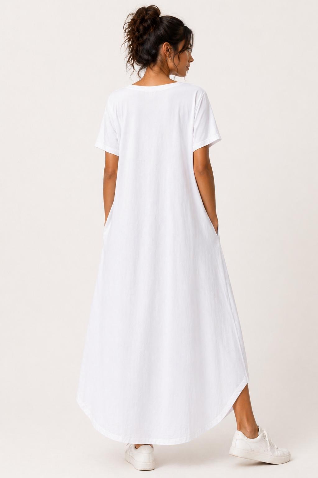 Vestido largo blanco oversize con bolsillos, vestido boho de verano para mujer
