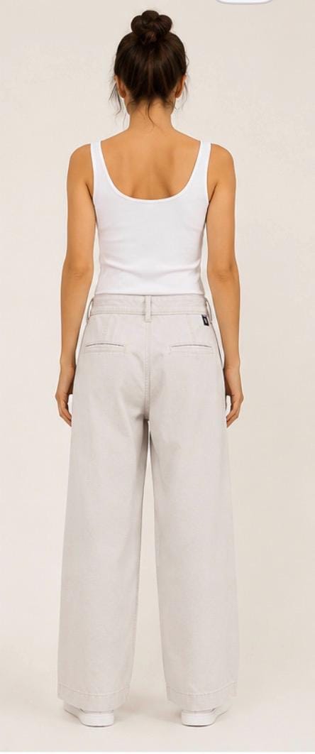 Pantalón beige Ecoalf Jerte con bordado floral, mujer talla 44