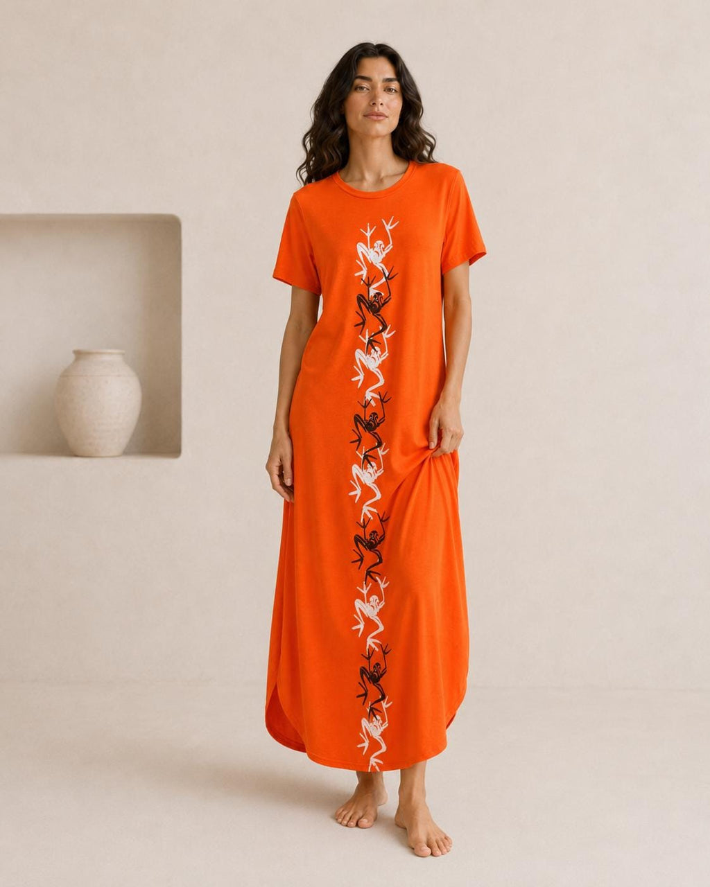 Vestido largo naranja mujer | Vestido artístico pintado a mano | Vestido oversize artesanal | Mi Negra Bella