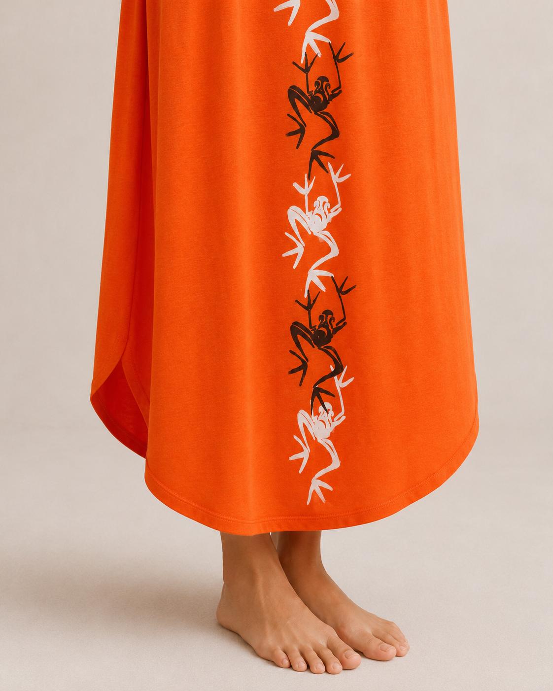 Vestido largo naranja mujer | Vestido artístico pintado a mano | Vestido oversize artesanal | Mi Negra Bella