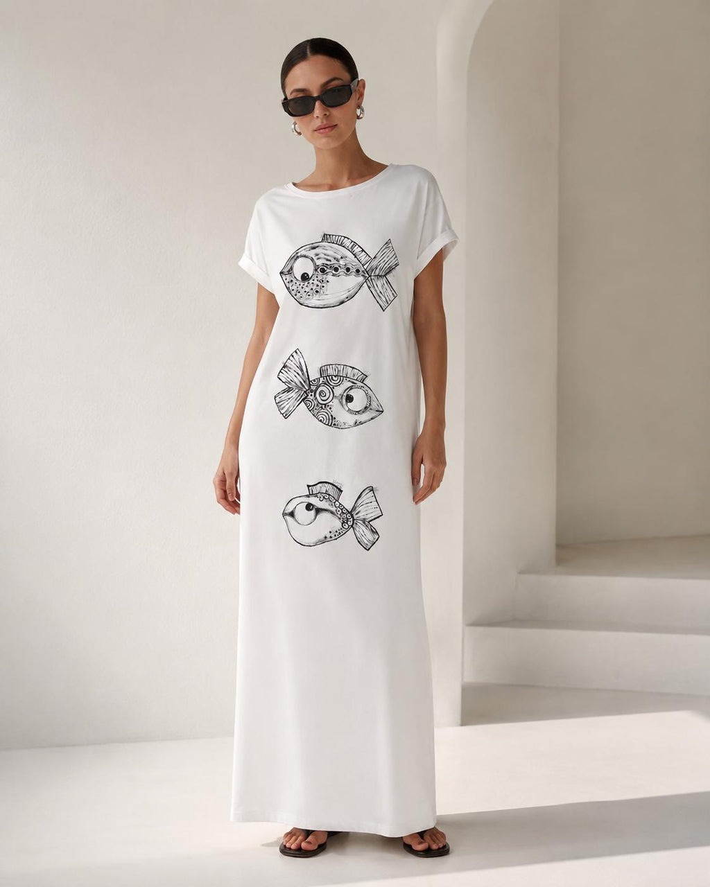 Vestido largo blanco oversize con bolsillos, vestido boho de verano para mujer