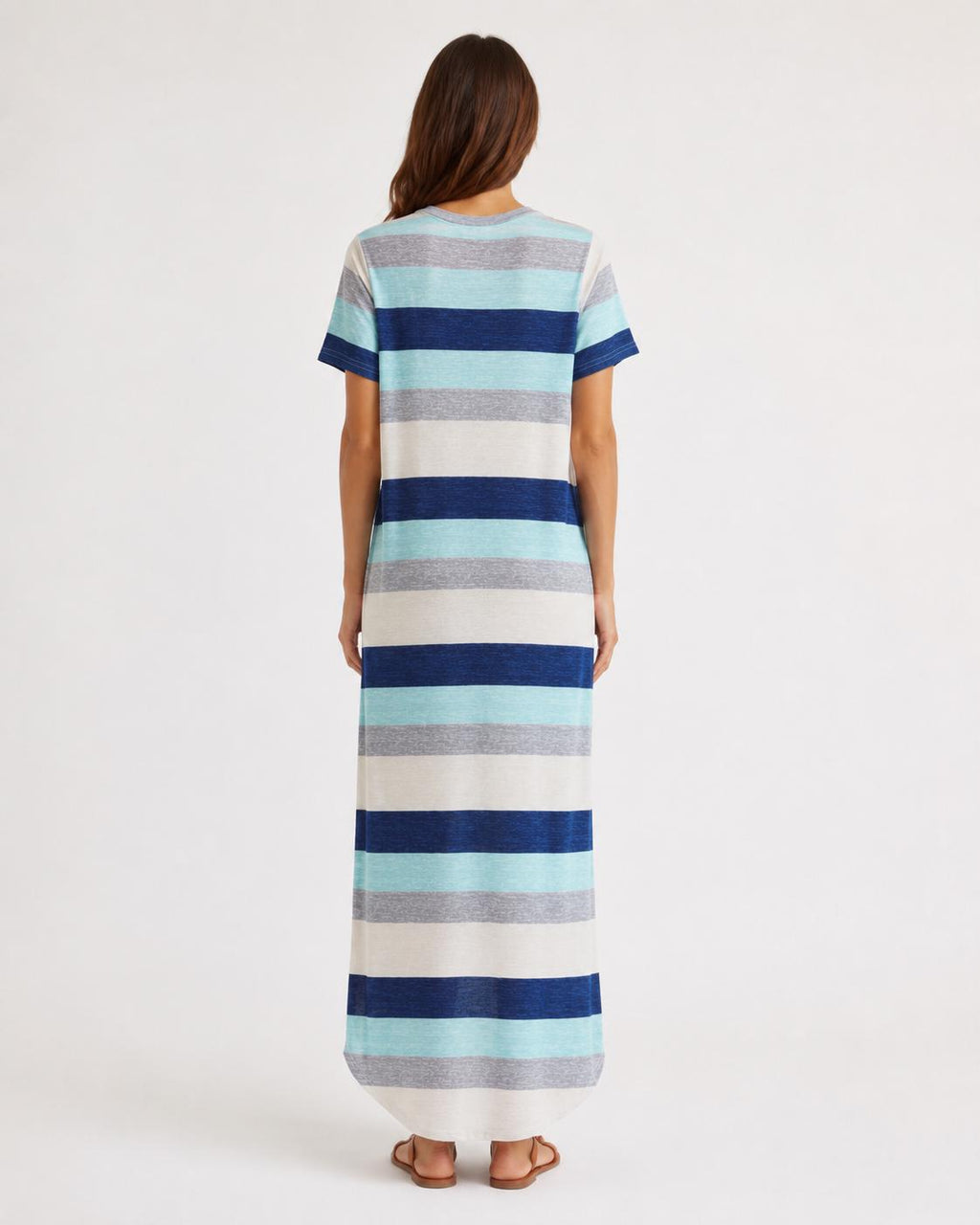 Vestido largo mujer talla M de rayas con panda, vestido casual oversize azul y turquesa, pieza única Mi Negra Bella