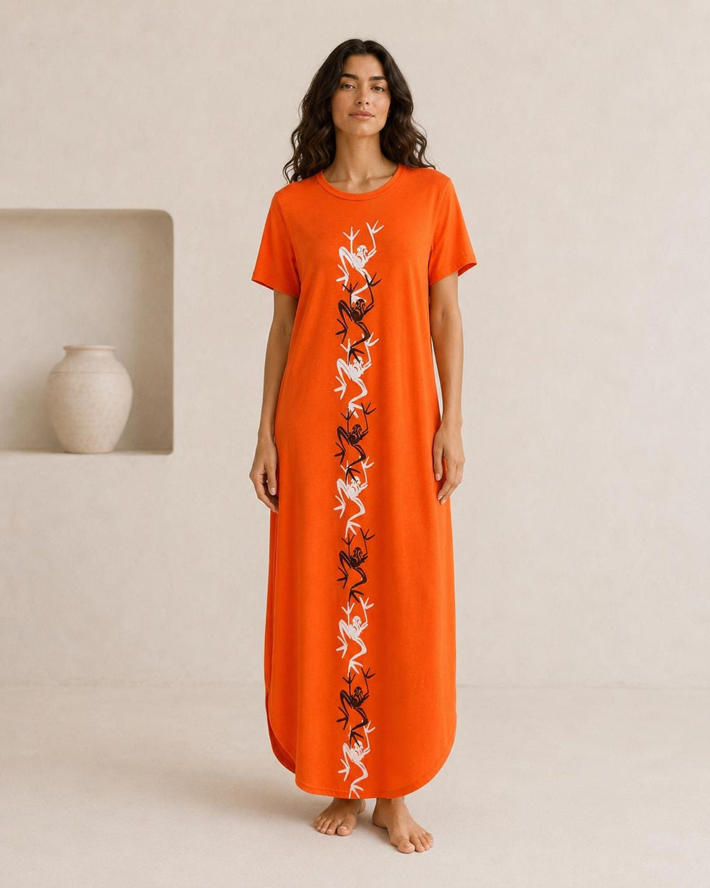 Vestido largo naranja mujer | Vestido artístico pintado a mano | Vestido oversize artesanal | Mi Negra Bella