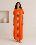 Vestido largo naranja mujer | Vestido artístico pintado a mano | Vestido oversize artesanal | Mi Negra Bella