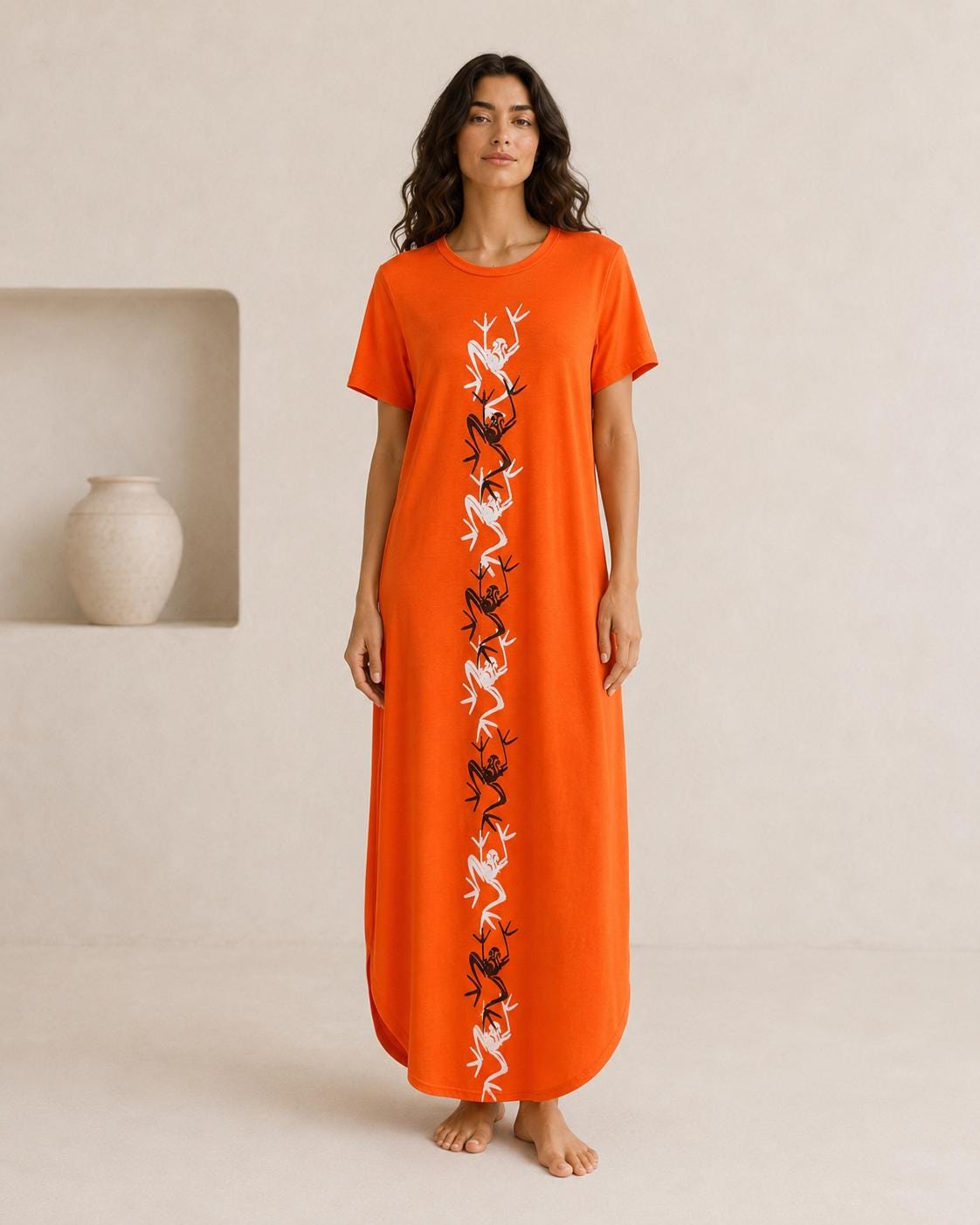 Vestido largo naranja mujer | Vestido artístico pintado a mano | Vestido oversize artesanal | Mi Negra Bella