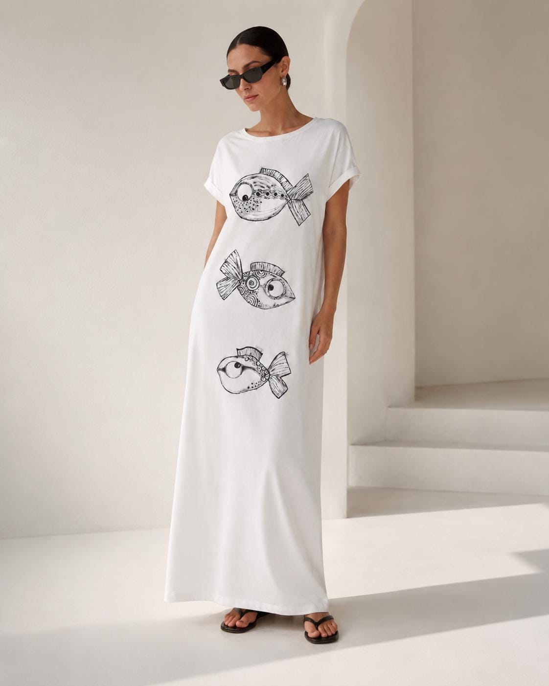 Vestido largo blanco oversize con bolsillos, vestido boho de verano para mujer