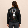 Chaqueta negra de polipiel pintada a mano Rebel Soul, mujer talla M
