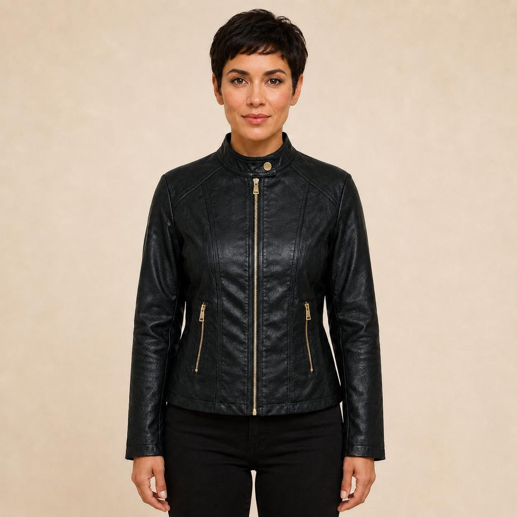 Cazadora negra de mujer pintada a mano Rebel Soul | Talla S | Chaqueta de polipiel artística | Pieza única