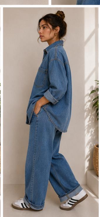 Camisa vaquera oversize con perrito rosa pintado a mano, mujer talla S/M