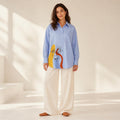 Camisa azul oversize de mujer con pájaro pintado a mano, talla S/M